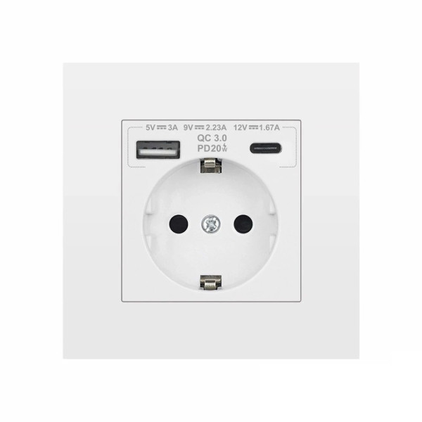 Розетка со встроенными портами USB и Type-C быстрая зарядка QC3.0 Folem RZ1 белая