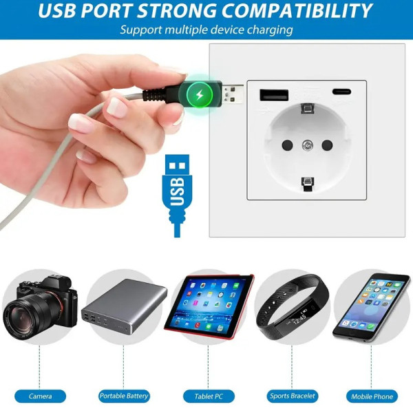Розетка со встроенными портами USB и Type-C быстрая зарядка QC3.0 Folem RZ1 белая