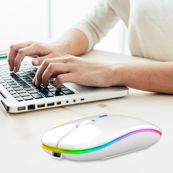 Аккумуляторная мышь Bluetooth с RGB подсветкой белая