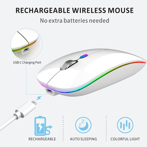 Аккумуляторная мышь Bluetooth с RGB подсветкой белая