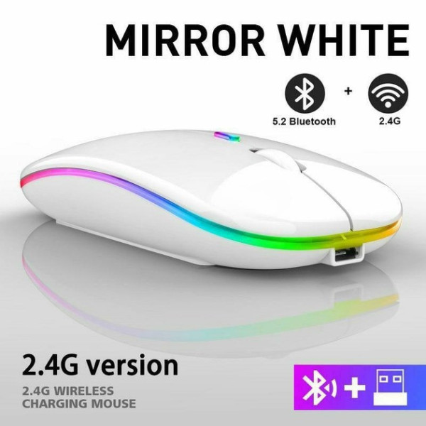 Аккумуляторная мышь Bluetooth с RGB подсветкой белая