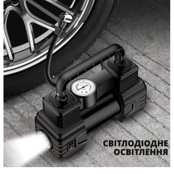 Автокомпрессор SCK619 портативный Air Pump 12 В стрелочный с фонарем