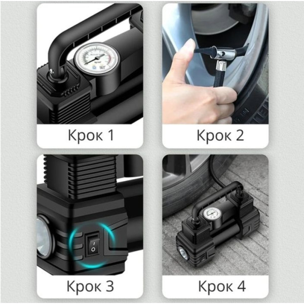 Автокомпрессор SCK619 портативный Air Pump 12 В стрелочный с фонарем