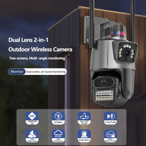 Видеокамера уличная WiFi IP Dual Lens с микрофоном и динамиком 6MP