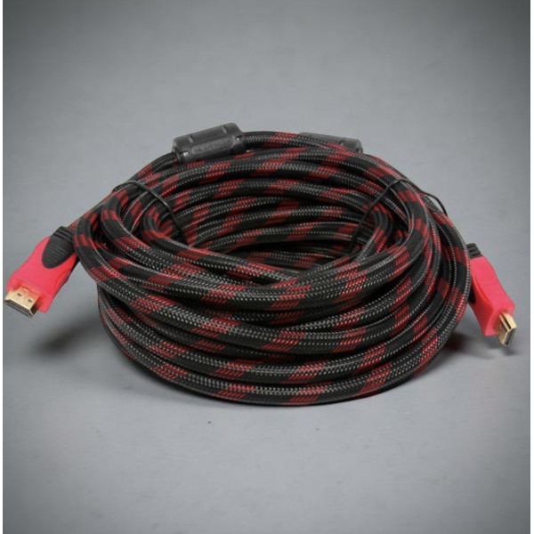 Кабель HDMI усиленный 15 м с золотыми разъемами черно-красный