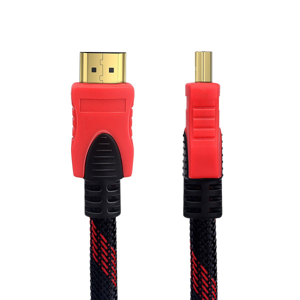 Кабель HDMI усиленный 15 м с золотыми разъемами черно-красный