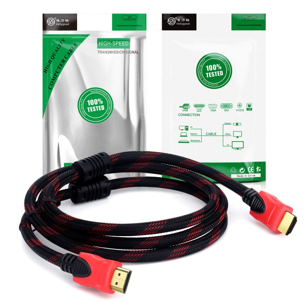 Кабель HDMI усиленный 15 м с золотыми разъемами черно-красный