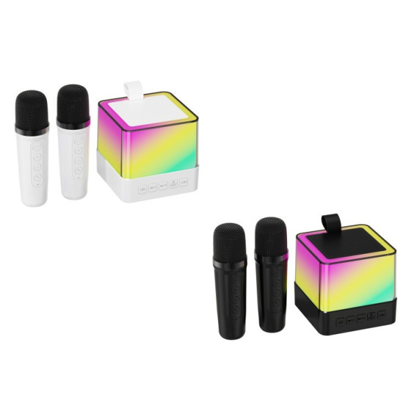 Колонка Bluetooth K18 с LED-подсветкой и микрофонами для караоке black