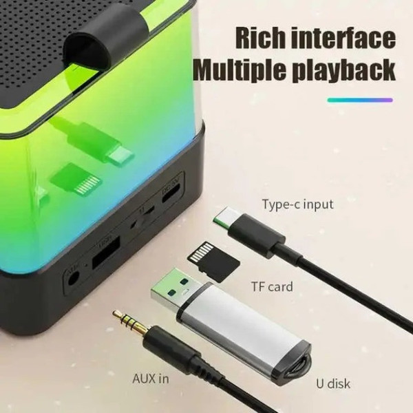 Колонка Bluetooth K18 с LED-подсветкой и микрофонами для караоке black