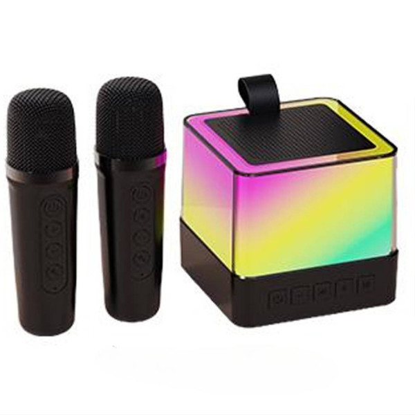 Колонка Bluetooth K18 с LED-подсветкой и микрофонами для караоке black