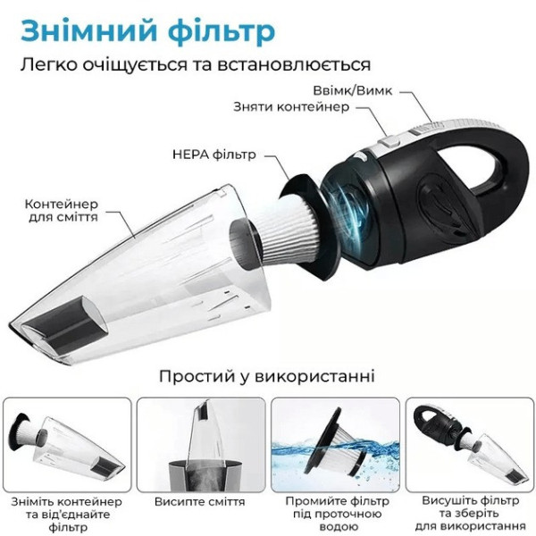 Пылесос для авто INSPIRE AX-6612 аккумуляторный, с набором насадок