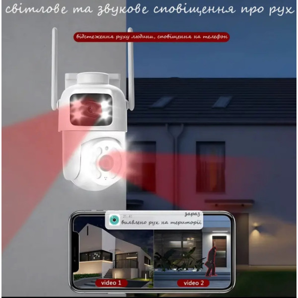 Wi-Fi камера Q13 с ночной съёмкой и двумя линзами 2×3MP внутренняя/уличная