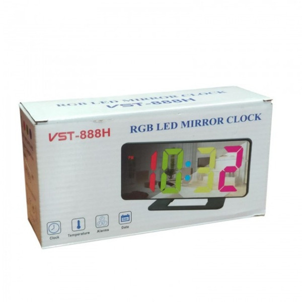 Настольные зеркальные часы VST-888H с RGB будильником и USB питанием