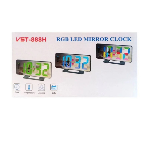 Настольные зеркальные часы VST-888H с RGB будильником и USB питанием