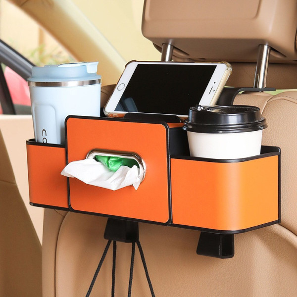 Автоорганайзер DriveTidy на подголовник с держателями и отсеком для салфеток оранжевый