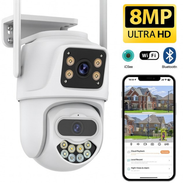 Камера наблюдения ICSEE 8MP PTZ Wi-Fi уличная с функцией поворота и ночного видения