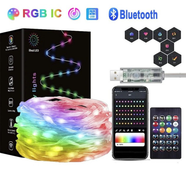 Гибкая LED RGBIC лента 10 м с синхронизацией музыки и управлением через приложение