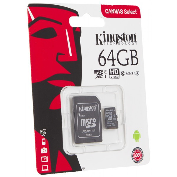 Универсальная карта памяти Kingston microSD 64 ГБ UHS-I Class 10
