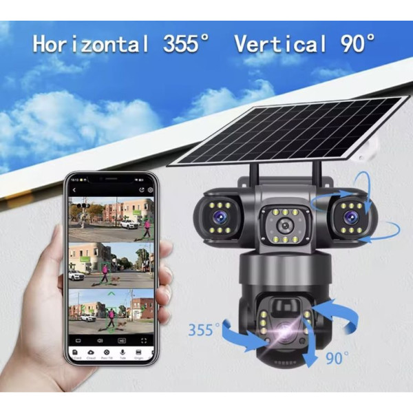 Видеокамера V380Pro 4G с аккумулятором и питанием от солнца двойная линза