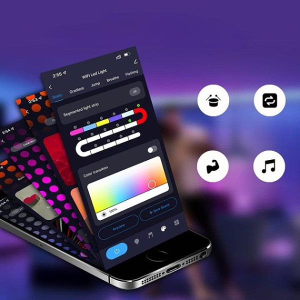 Светодиодная лента 5 м USB RGB-IC, Wi-Fi и Bluetooth управление через приложение AND 5250