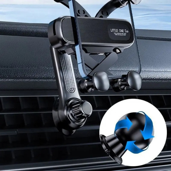 Удобный авто держатель для телефона Little One 5, крепление на воздуховод, поворотный, гравитационный, черный