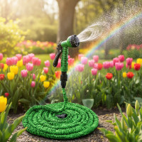 Усиленный садовый шланг для полива с распылителем XHose 60м  Magic Hose