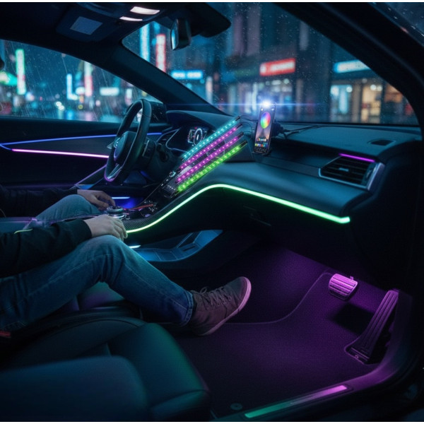 Светодиодная лента для авто RGB 16 млн цветов управление через приложение APP
