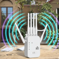 Двухдиапазонный Wi-Fi репитер 2.4/5 ГГц, скорость до 1200 Мбит/с, 6 антенн, RJ45, режим повторителя