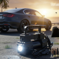 Портативный автомобильный компрессор с цифровым дисплеем, LED-фонариком и автоотключением для шин и мячей