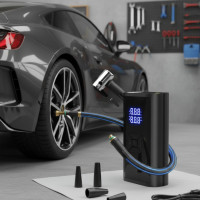 Аккумуляторный компрессор с LED дисплеем фонариком и Power Bank 6000mAh