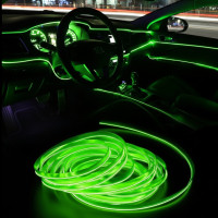 Неоновая гибкая подсветка салона авто 5 м с кантом USB, холодное свечение, зелёная