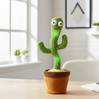 Танцующий говорящий кактус 120 песен с подсветкой Dancing Cactus 31 см Зеленый