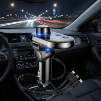 FM модулятор автомобильный Q15-BT Bluetooth с кабелями Type-C, Micro USB, Lightning и быстрой зарядкой