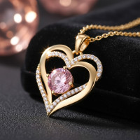 Ожерелье женское Heart Love кулон сердце розовый цирконий золотое
