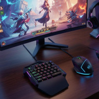 Игровая клавиатура и мышка 198I G506, проводной набор мини клавиатура и мышь Black