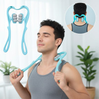 Ручной роликовый массажер для шеи Hexiang Neck Massager для снятия усталости и напряжения с 6 шариками