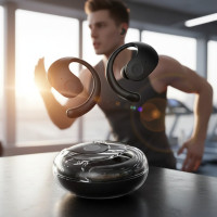 Беспроводные наушники для спорта MDR OWS T2 Bluetooth с микрофоном и футляром черные
