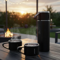 Термос Vacuum Bottle 500 мл с 3 чашками, вакуумная изоляция, нержавеющая сталь, в подарочной упаковке