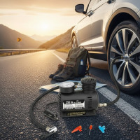 Автомобильный насос с манометром Air Compressor DC-12V 250 PSI  компрессор