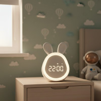 Детские электронные часы-ночник в форме милого зайчика с LED-дисплеем подсветкой будильником и аккумулятором