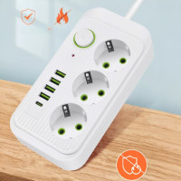 Сетевой разветвитель на 3 гнезда с 5 USB и Type-C шнур 2 м черный белый