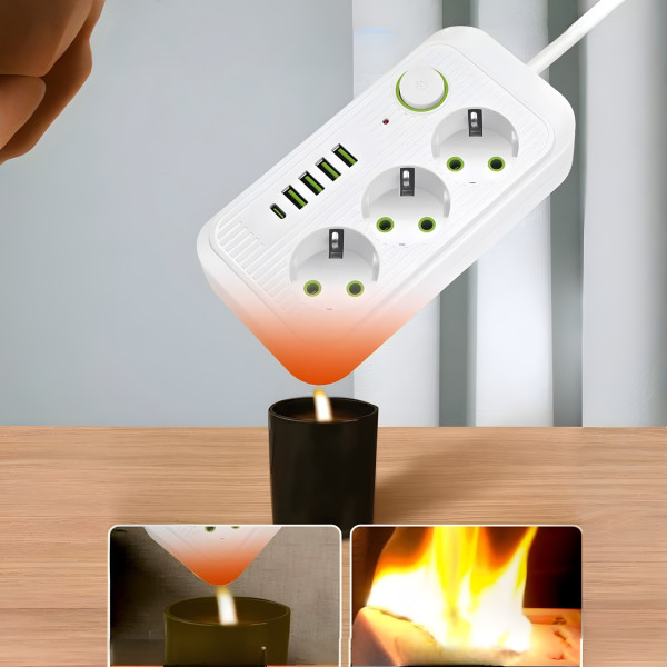 Сетевой разветвитель на 3 гнезда с 5 USB и Type-C шнур 2 м черный белый