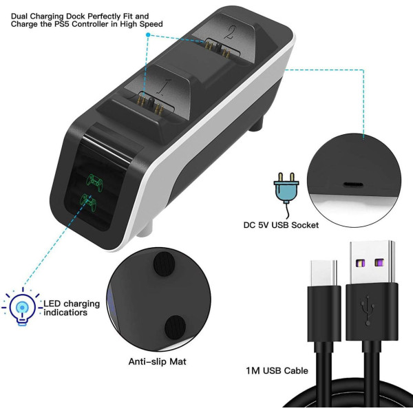 Док станция Aolion PS5 DualSense зарядка для двух контроллеров белый