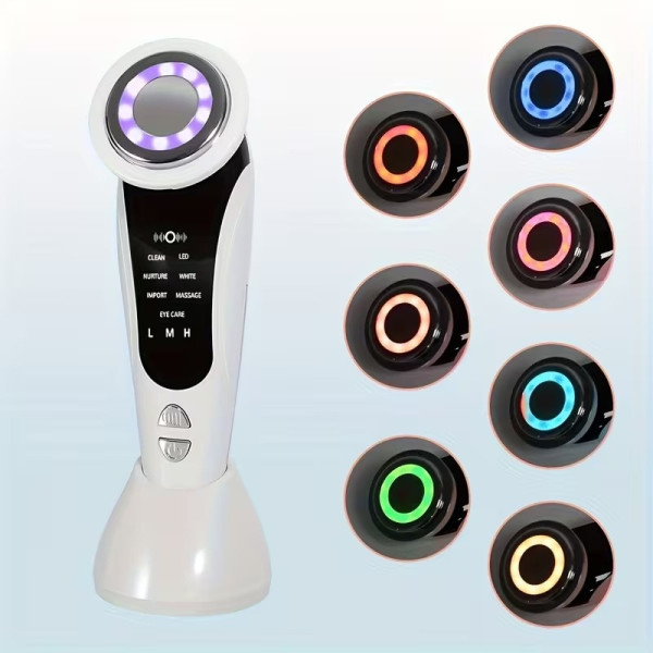 Массажер для лица 7 в 1 электрический прибор для шеи с микротоками LED уход