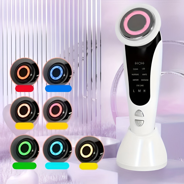 Массажер для лица 7 в 1 электрический прибор для шеи с микротоками LED уход