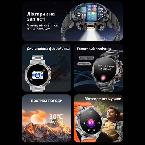 Умные часы S100 LIGE спортивные мужские с фонариком Bluetooth звонками и пульсометром