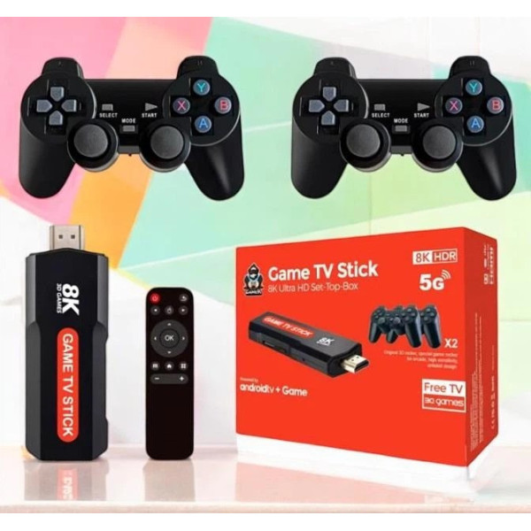 Игровая консоль X9 8K 64GB Android TV Game Stick 30000 игр с двумя контроллерами