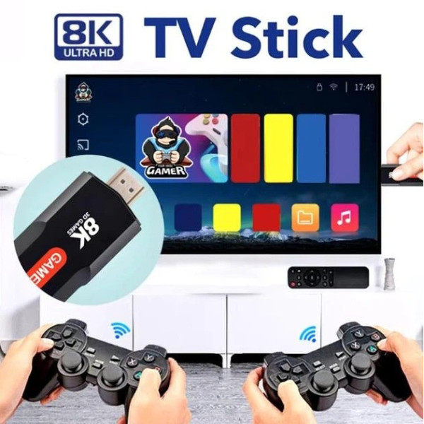 Игровая консоль X9 8K 64GB Android TV Game Stick 30000 игр с двумя контроллерами