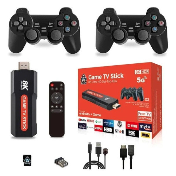 Игровая консоль X9 8K 64GB Android TV Game Stick 30000 игр с двумя контроллерами