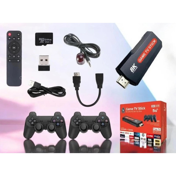 Игровая консоль X9 8K 64GB Android TV Game Stick 30000 игр с двумя контроллерами
